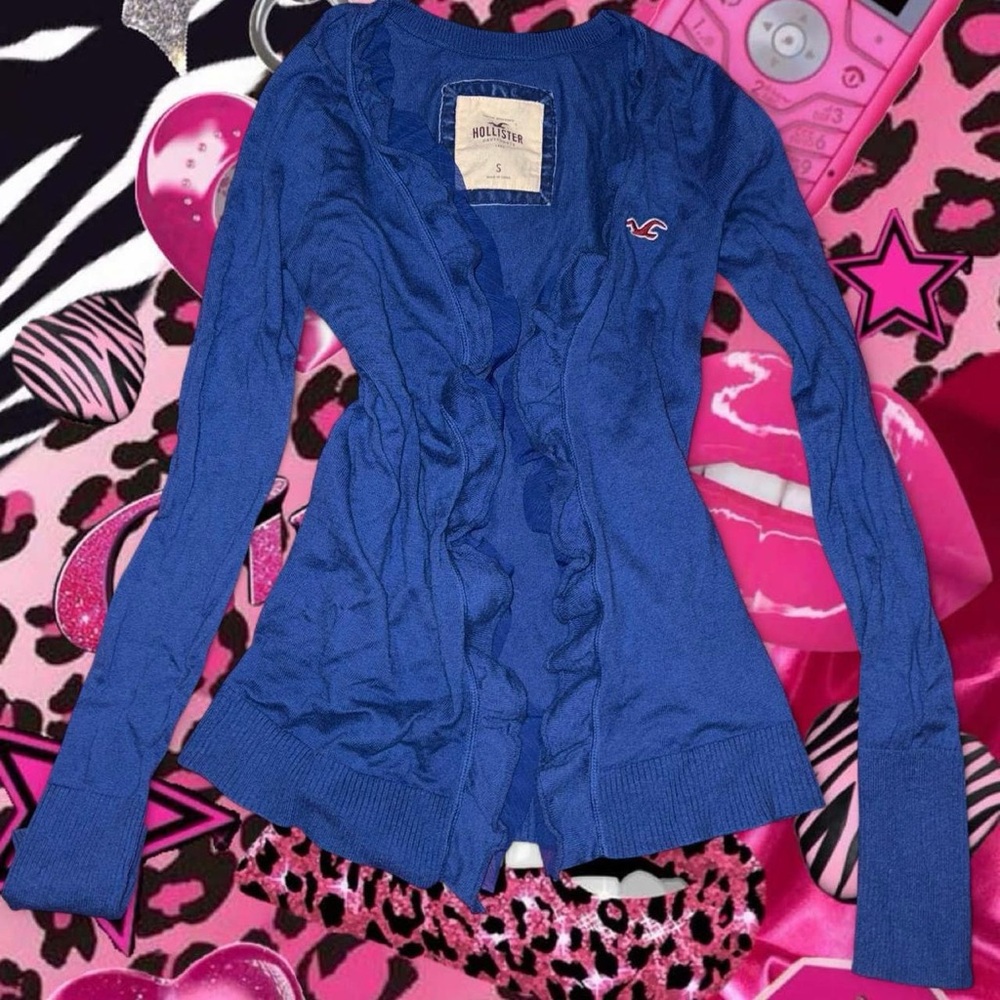 MINT vintage y2k hollister iconic ruffle front open cardigan, sz sm, can fit xs